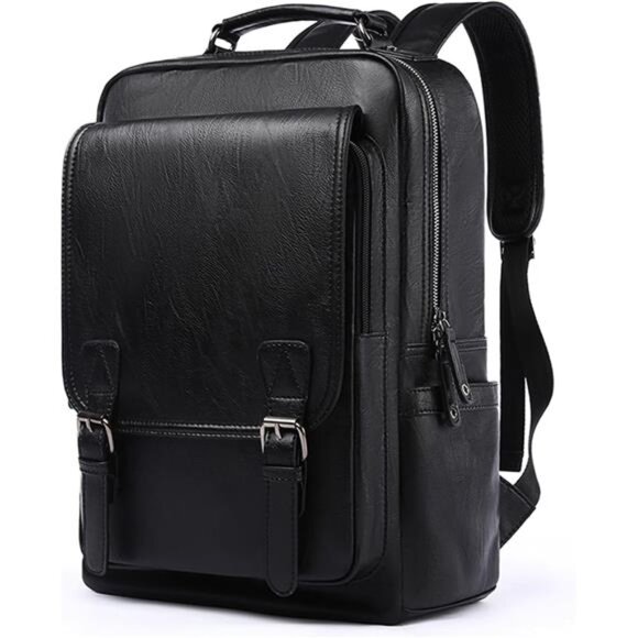 Vegan Leather Backpack for Men Fits 15.6